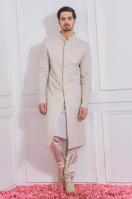 Buy Ankit V Kapoor Grey Cotton Silk, Pure Georgette Sequin Embroidered Sherwani Set Online at Aza Fashions Buy_Ankit V Kapoor_Grey Cotton Silk, Pure Georgette Sequin Embroidered Sherwani Set _Online_at_Aza_Fashions