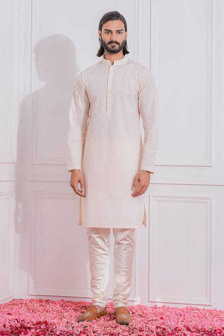 Ankit V Kapoor_Gold Cotton Silk Cutdana, Sequin Scallop Embroidered Sherwani Set_Online_at_Aza_Fashions