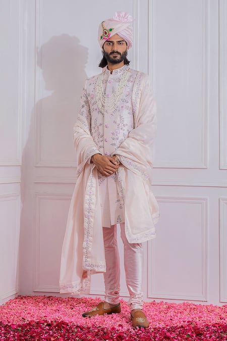 Ankit V Kapoor Raw Silk Embroidered Sherwani Set 