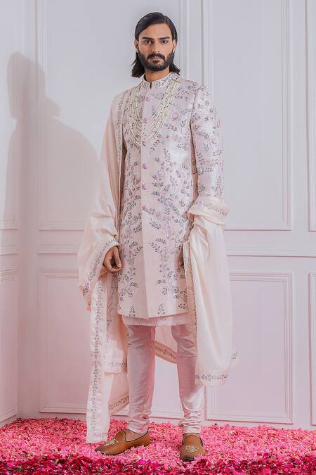 Ankit V Kapoor Pink Raw , Cotton Floral Embroidered Sherwani Set Online at Aza Fashions Ankit V Kapoor_Pink Raw , Cotton Floral Embroidered Sherwani Set _Online_at_Aza_Fashions