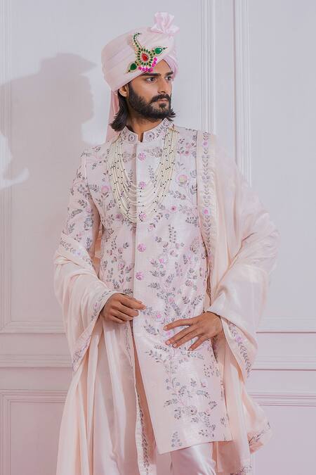Buy Ankit V Kapoor Pink Raw , Cotton Floral Embroidered Sherwani Set Online at Aza Fashions Buy_Ankit V Kapoor_Pink Raw , Cotton Floral Embroidered Sherwani Set _Online_at_Aza_Fashions
