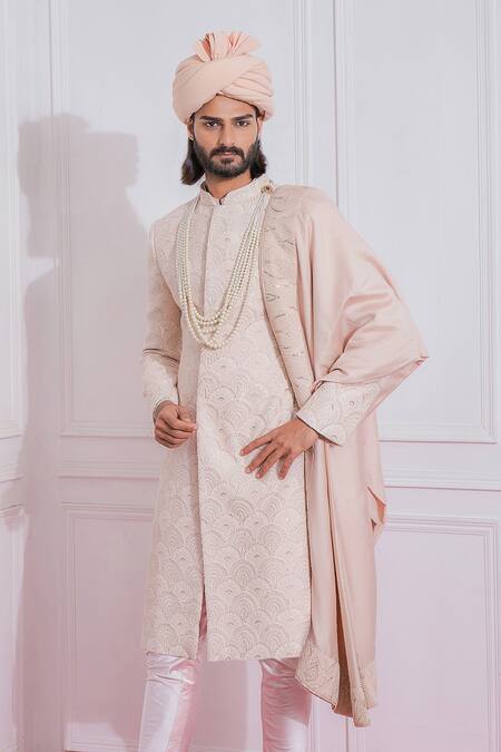 Buy Ankit V Kapoor Pink Raw , Cotton Floral Embroidered Sherwani Set Online at Aza Fashions Buy_Ankit V Kapoor_Pink Raw , Cotton Floral Embroidered Sherwani Set _Online_at_Aza_Fashions