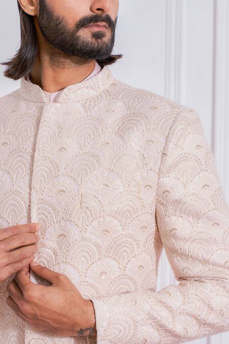 Shop Ankit V Kapoor Pink Raw , Cotton Floral Embroidered Sherwani Set Online at Aza Fashions Shop_Ankit V Kapoor_Pink Raw , Cotton Floral Embroidered Sherwani Set _Online_at_Aza_Fashions