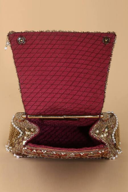 Buy_Tarun Tahiliani_Embroidered Silk Chain Fringe Handle Bag_Online_at_Aza_Fashions