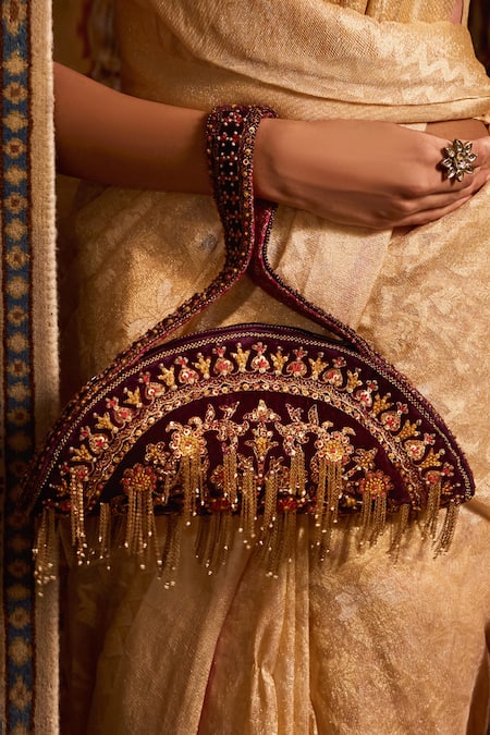 Tarun Tahiliani Velvet Silk Tassel Bag 