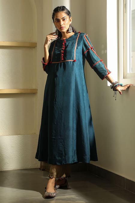 Black Chanderi Flared Kurta With Inner set of 2 Bollywood Design Indian  Dress A-line Kurta Anarkali Kurta-kurta Set Indian Party Wear - Etsy