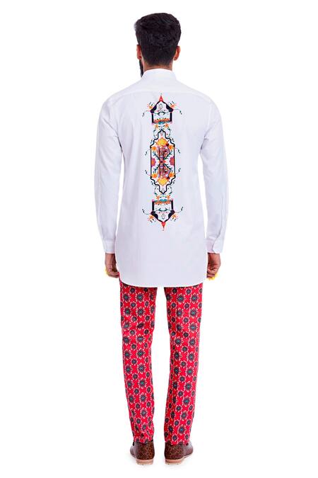 Shop MR. Ajay Kumar White Cotton Placement Digital Print Shirt at Aza Fashions Shop_MR. Ajay Kumar_White Cotton Placement Digital Print Shirt _at_Aza_Fashions