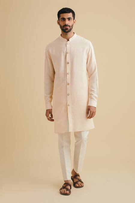 Philocaly Peach 50% Cotton, 50% Silk Button Down Kurta Online at Aza Fashions Philocaly_Peach 50% Cotton, 50% Silk Button Down Kurta_Online_at_Aza_Fashions