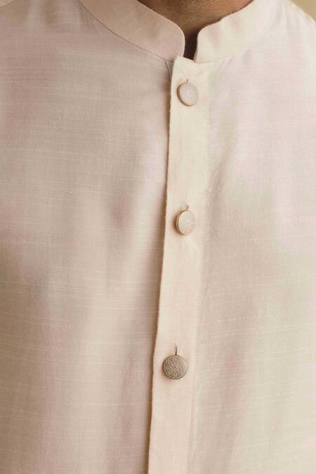 Shop Philocaly Peach 50% Cotton, 50% Silk Button Down Kurta Online at Aza Fashions Shop_Philocaly_Peach 50% Cotton, 50% Silk Button Down Kurta_Online_at_Aza_Fashions