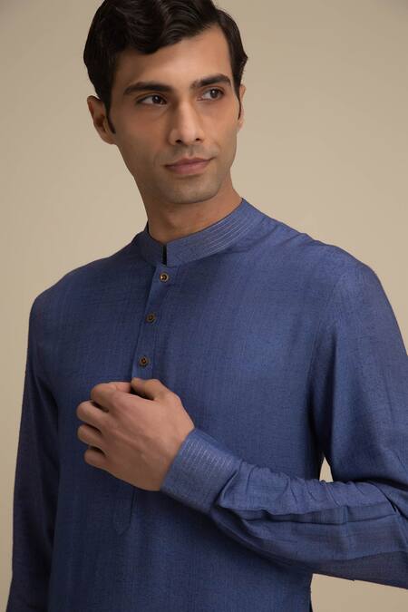 Shop_Philocaly_Blue Cotton 50%, Silk 50% Kurta_Online_at_Aza_Fashions
