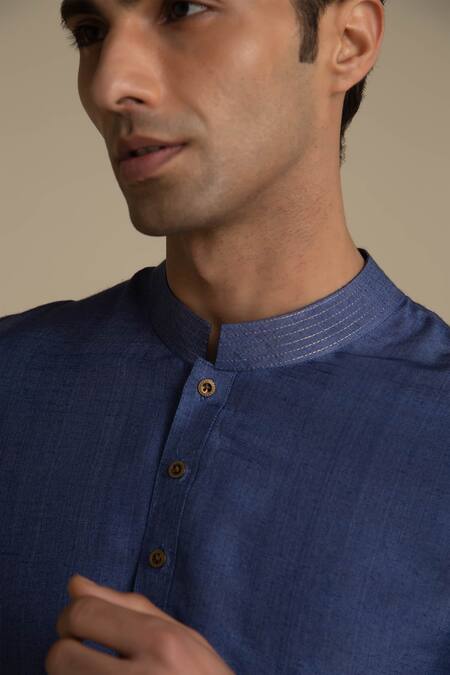 Philocaly_Blue Cotton 50%, Silk 50% Kurta_at_Aza_Fashions