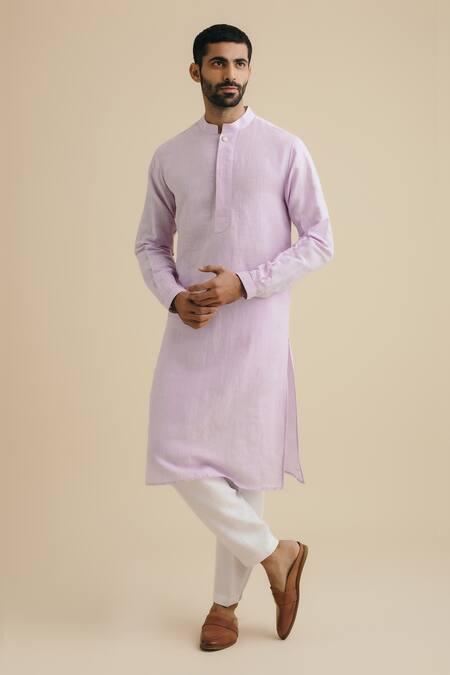 Buy_Philocaly_Purple 100% Linen Mandarin Collar Kurta_Online_at_Aza_Fashions