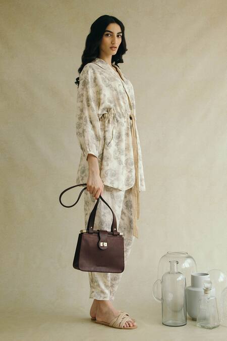 Buy_Cord_White Jacket Cotton Rayon Pant Linen Floral Print And Set_Online_at_Aza_Fashions