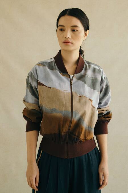 Cord_Multi Color Cotton Satin Printed Bomber Jacket_at_Aza_Fashions