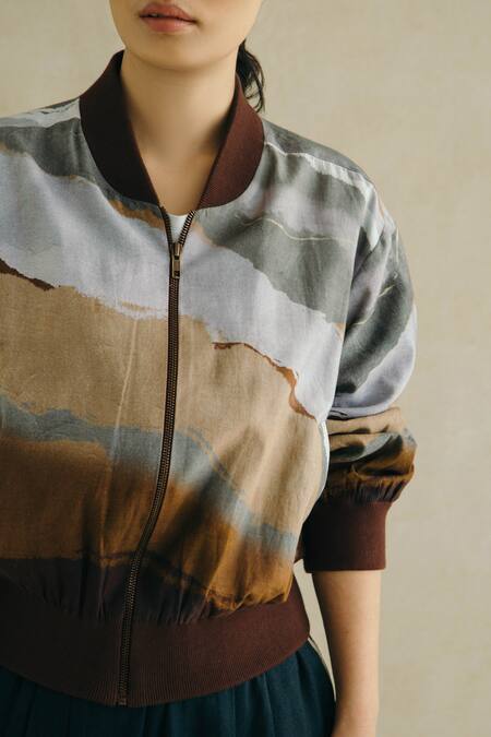 Buy_Cord_Multi Color Cotton Satin Printed Bomber Jacket