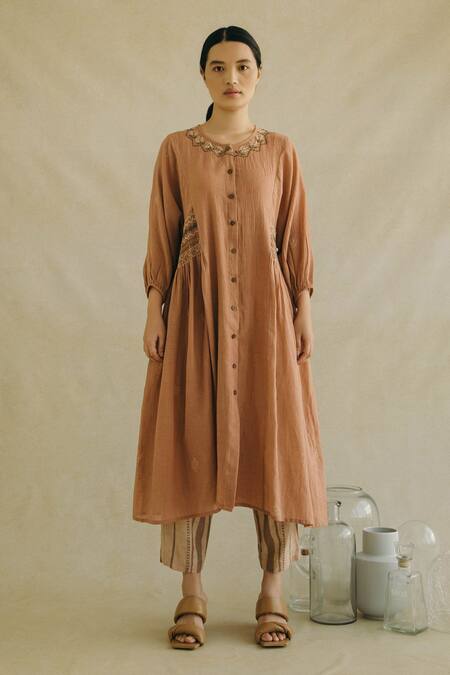 Buy Brown Cotton Blend Hand Embroidered Dress And Pant Set For Women by  Cord Online at Aza Fashions in US