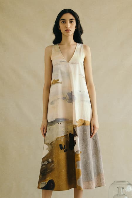 Cord White Cotton Poplin Printed Midi Dress 
