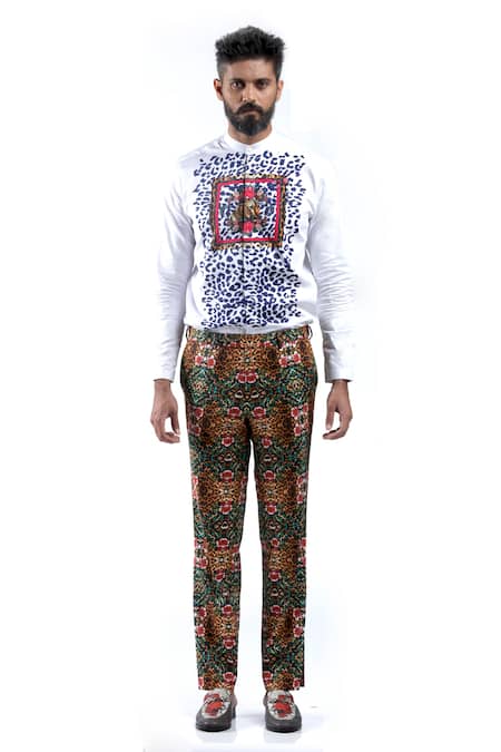 MR. Ajay Kumar White Cotton Digital Print Animal And Floral Luxe Shirt 