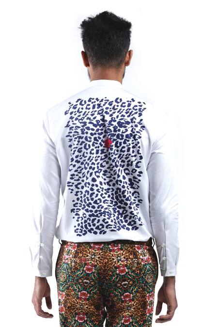 MR. Ajay Kumar White Cotton Digital Print Animal And Floral Luxe Shirt at Aza Fashions MR. Ajay Kumar_White Cotton Digital Print Animal And Floral Luxe Shirt _at_Aza_Fashions