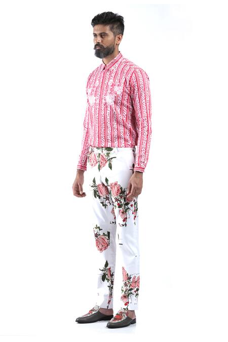 Buy MR. Ajay Kumar Pink Cotton Embroidery Digital Print Animal And Rose Motif Shirt Online at Aza Fashions Buy_MR. Ajay Kumar_Pink Cotton Embroidery Digital Print Animal And Rose Motif Shirt _Online_at_Aza_Fashions