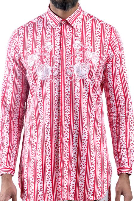 MR. Ajay Kumar Pink Cotton Embroidery Digital Print Animal And Rose Motif Shirt at Aza Fashions MR. Ajay Kumar_Pink Cotton Embroidery Digital Print Animal And Rose Motif Shirt _at_Aza_Fashions