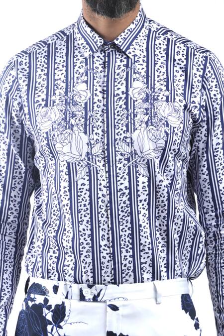 Buy MR. Ajay Kumar Blue Cotton Digital Print Animal And Rose Flower Shirt Online at Aza Fashions Buy_MR. Ajay Kumar_Blue Cotton Digital Print Animal And Rose Flower Shirt _Online_at_Aza_Fashions