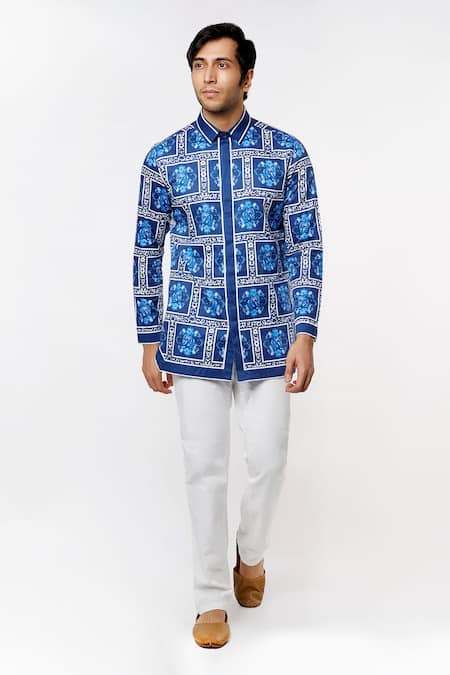 MR. Ajay Kumar Blue 100% Luxe Cotton Printed Shirt  