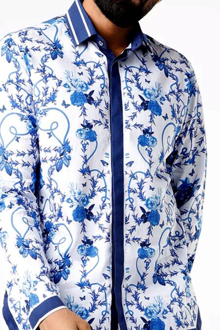 Buy MR. Ajay Kumar White Cotton Printed Floral Motif Shirt Online at Aza Fashions Buy_MR. Ajay Kumar_White Cotton Printed Floral Motif Shirt _Online_at_Aza_Fashions