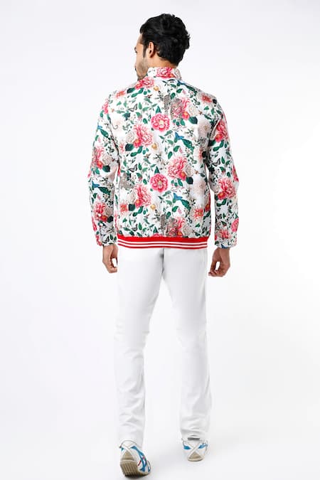 Shop MR. Ajay Kumar Multi Color Cotton Floral Print Jacket Style Shirt at Aza Fashions Shop_MR. Ajay Kumar_Multi Color Cotton Floral Print Jacket Style Shirt _at_Aza_Fashions