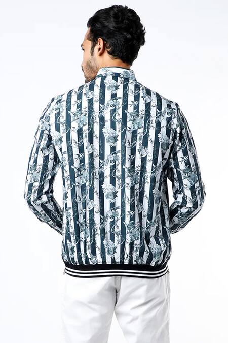 Buy MR. Ajay Kumar Black Cotton Striped And Floral Print Jacket Style Shirt Online at Aza Fashions Buy_MR. Ajay Kumar_Black Cotton Striped And Floral Print Jacket Style Shirt _Online_at_Aza_Fashions