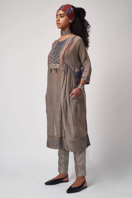 Aseem Kapoor_Grey Printed Kurta And Pant Set_Online_at_Aza_Fashions