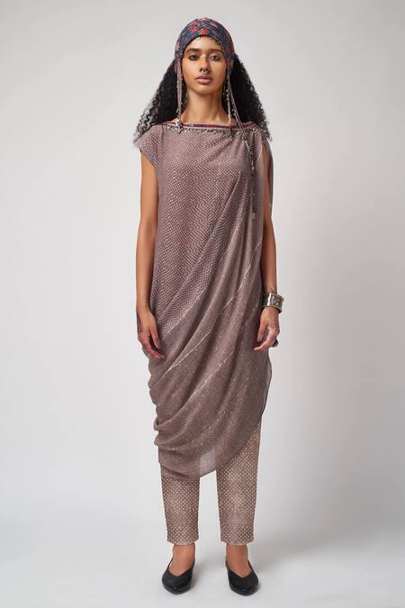 Aseem Kapoor_Grey Printed Tunic And Pant Set_Online_at_Aza_Fashions