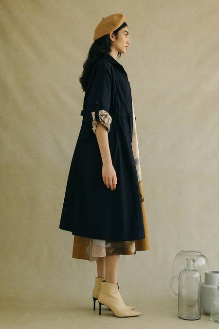 Cord_Blue Cotton Poplin Long Jacket_Online_at_Aza_Fashions