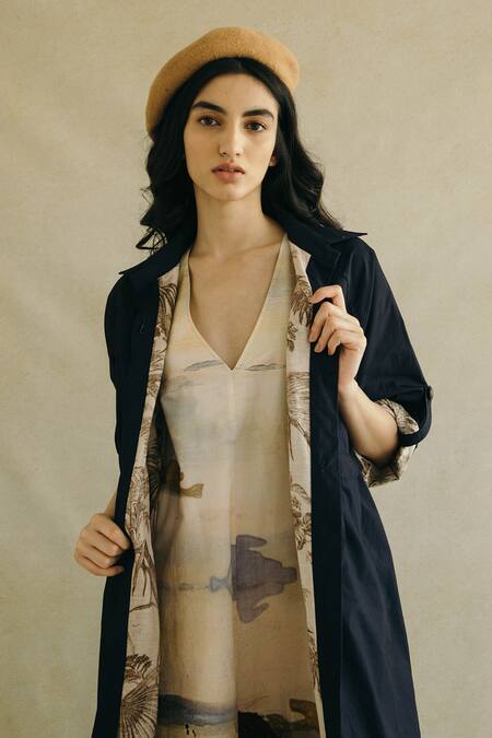 Shop_Cord_Blue Cotton Poplin Long Jacket_Online_at_Aza_Fashions