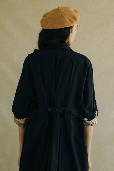 Cord_Blue Cotton Poplin Long Jacket_at_Aza_Fashions