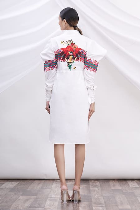 Shop MR. Ajay Kumar White Cotton Printed Shirt Dress at Aza Fashions Shop_MR. Ajay Kumar_White Cotton Printed Shirt Dress _at_Aza_Fashions