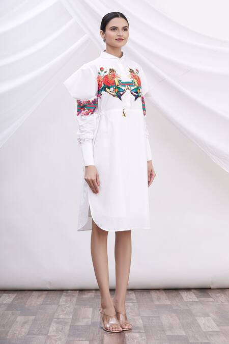 MR. Ajay Kumar White Cotton Printed Shirt Dress Online at Aza Fashions MR. Ajay Kumar_White Cotton Printed Shirt Dress _Online_at_Aza_Fashions
