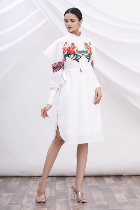 Buy MR. Ajay Kumar White Cotton Printed Shirt Dress Online at Aza Fashions Buy_MR. Ajay Kumar_White Cotton Printed Shirt Dress _Online_at_Aza_Fashions