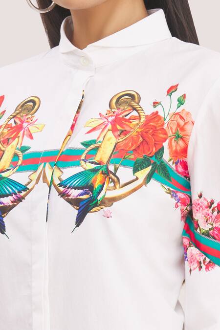 MR. Ajay Kumar White Cotton Printed Collared Neck Shirt Dress at Aza Fashions MR. Ajay Kumar_White Cotton Printed Collared Neck Shirt Dress _at_Aza_Fashions