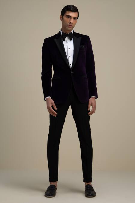 Philocaly_Purple 100% Cotton Velvet Tuxedo_Online_at_Aza_Fashions