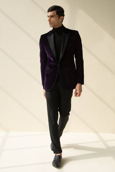 Buy_Philocaly_Purple 100% Cotton Velvet Tuxedo_Online_at_Aza_Fashions
