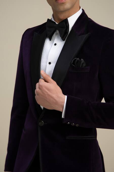 Shop_Philocaly_Purple 100% Cotton Velvet Tuxedo_Online_at_Aza_Fashions