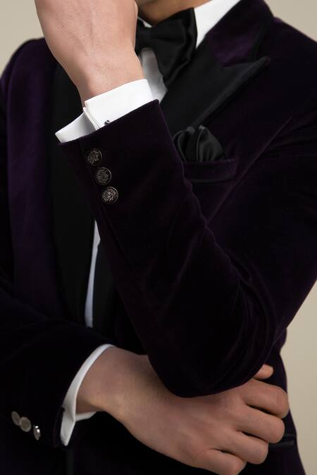 Philocaly_Purple 100% Cotton Velvet Tuxedo_at_Aza_Fashions