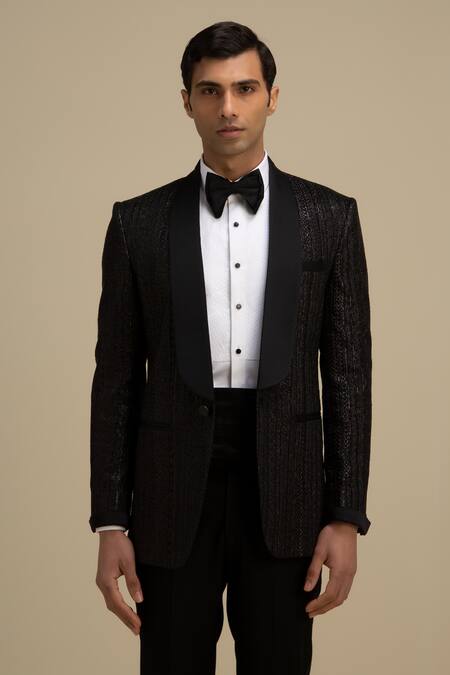 Shop_Philocaly_Black Silk Embellished Tuxedo _Online_at_Aza_Fashions