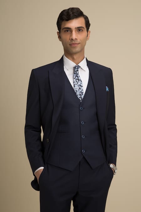 Buy Philocaly Blue Perennial Wool Peak Lapel Suit And Pant Set Online at Aza Fashions Buy_Philocaly_Blue Perennial Wool Peak Lapel Suit And Pant Set _Online_at_Aza_Fashions