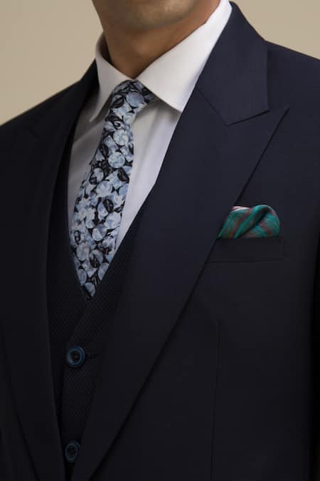 Philocaly Blue Perennial Wool Peak Lapel Suit And Pant Set at Aza Fashions Philocaly_Blue Perennial Wool Peak Lapel Suit And Pant Set _at_Aza_Fashions