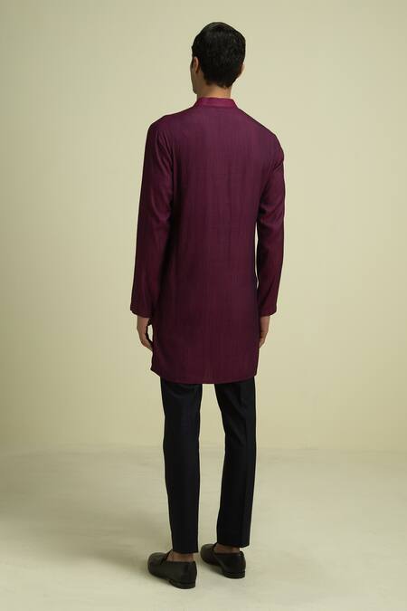Shop_Philocaly_Purple Mulberry Silk Embroidered Kurta _at_Aza_Fashions