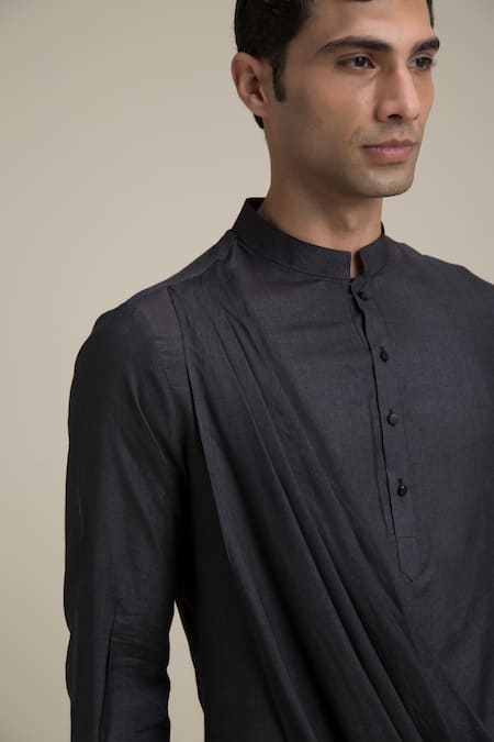 Buy_Philocaly_Black 100% Silk Draped Kurta _Online_at_Aza_Fashions