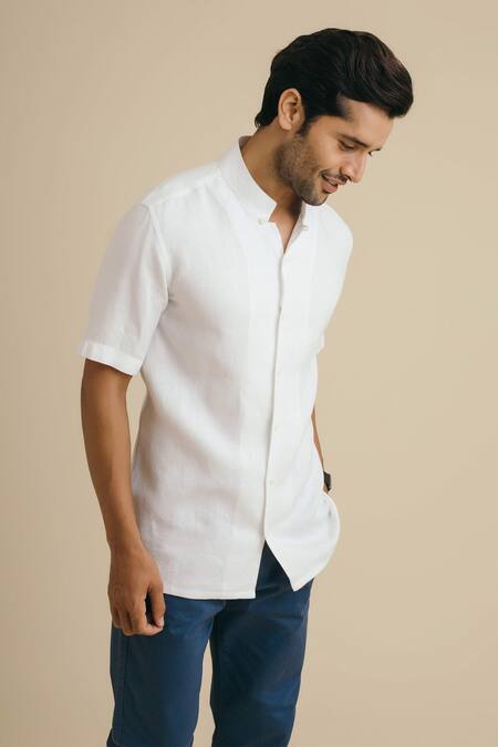 Buy_Philocaly_White 100% Linen Shirt _Online_at_Aza_Fashions