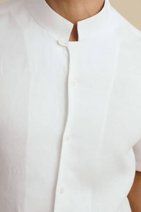 Philocaly_White 100% Linen Shirt _at_Aza_Fashions